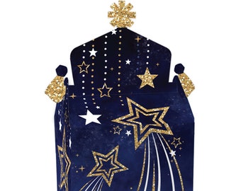 Starry Skies - Treat Box Party Favors - Gold Celestial Party Goodie Gable Boxes - Set of 12