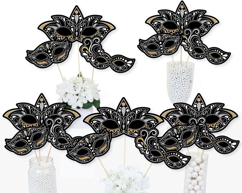 Masquerade Venetian Mask Party Centerpiece Sticks Table Toppers Set of 15