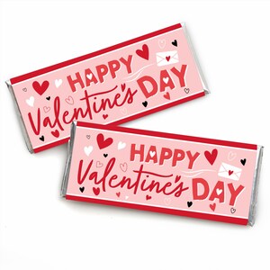 Happy Valentine’s Day - Candy Bar Wrapper Valentine Hearts Party Favors - Set of 24