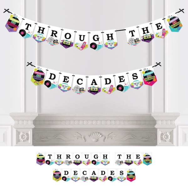 Through the Decades - 50s, 60s, 70s, 80s, and 90s Party Bunting Banner - Party Decorations - Through the Decades
