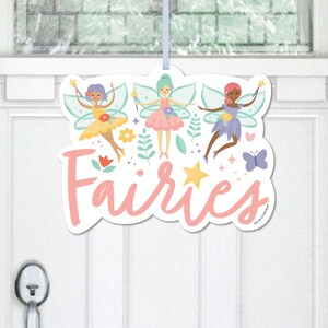 Let's Be Fairies - Decoración colgante para porche, jardín de hadas, fiesta de cumpleaños, decoración para puerta de entrada, letrero de 1 pieza
