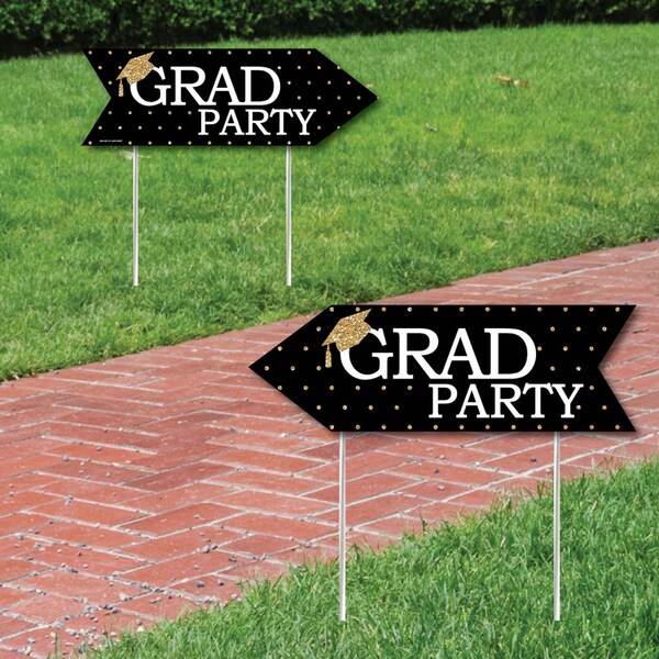 Graduation Party Arrows - Double Sided Outdoor Yard Sign - Tassel Worth The Hassle - Gold - Weather Resistant Corrugated Plastic - 2 Ct.