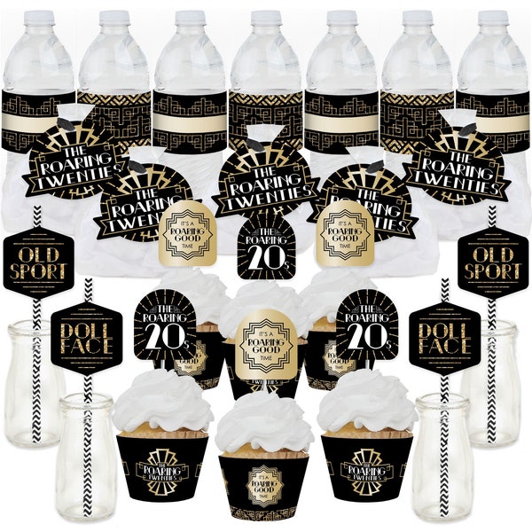 Roaring 20’s - 1920s Art Deco Jazz Party Favors and Cupcake Kit - Fabulous Favor Party Pack - 100 Pieces
