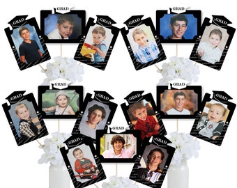 Graduation Cheers Photo Table Toppers - Graduation Party Picture Centerpiece Sticks - 15 Pieces