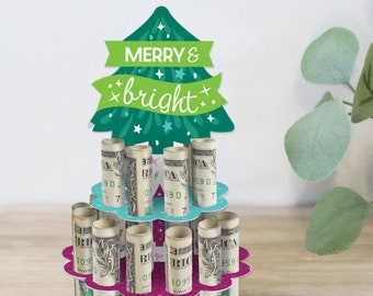 Arbres joyeux et lumineux – Cadeau porte-monnaie coloré et fantaisiste pour fête de Noël – Gâteau en espèces