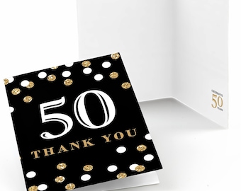 50th Birthday Thank You Cards - Adult 50th Birthday - Gold Thank You Cards - Birthday Party Thank You's - Set of 8 Folding Note Cards