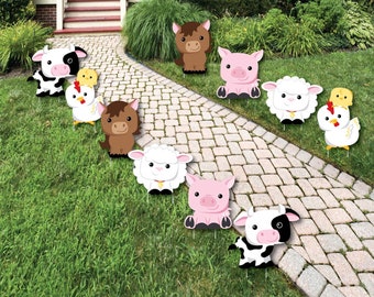 Farm Animals - Lawn Decorations - Outdoor Baby Shower or Birthday Party Yard Party Decorations - Animal - Shaped Lawn Ornaments - 10 Pc.