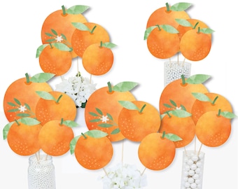 Little Clementine - Orange Citrus Baby Shower or Birthday Party Centerpiece Sticks - Table Toppers - Set of 15