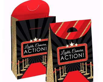 Red Carpet - Movie Night Gift Favor Bags - Party Goodie Boxes - Set of 12