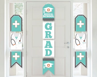Medical School Grad - Hanging Vertical Paper Door Banners - Doctor Graduation Party Wall Decoration Kit - Indoor Door Decor