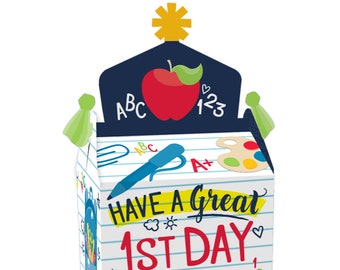 First Day of School - Treat Box Party Favors - Back to School Classroom Decorations Goodie Gable Boxes - Set of 12