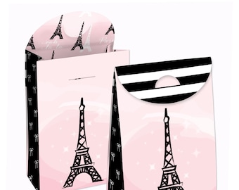 Paris, Ooh La La - Paris Themed Baby Shower or Birthday Gift Favor Box - Party Goodie Bags - Set of 12
