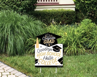 Hello College Graduation Party Yard Sign - Outdoor Lawn Sign - 1 Piece