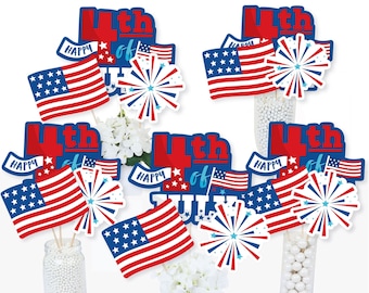 Firecracker 4th of July - Red, White and Royal Blue Party Centerpiece Sticks - Table Toppers - Set of 15