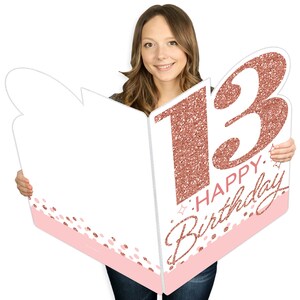13th Pink Rose Gold Birthday - Happy Birthday Giant Greeting Card - Big Shaped Jumborific Card - 16.5 x 22 inches