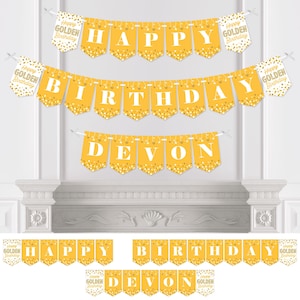 Banderines y decoraciones para fiesta de cumpleaños personalizados con texto en inglés "Happy Birthday" (Feliz cumpleaños)
