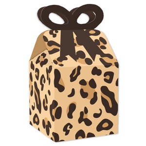 Leopard Print - Square Favor Gift Boxes - Cheetah Party Bow Boxes - Set of 12