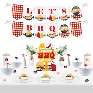 Fire Up the Grill - DIY Summer BBQ Picnic Party Cookout Signs - Kit de decoración de snack bar - 50 piezas