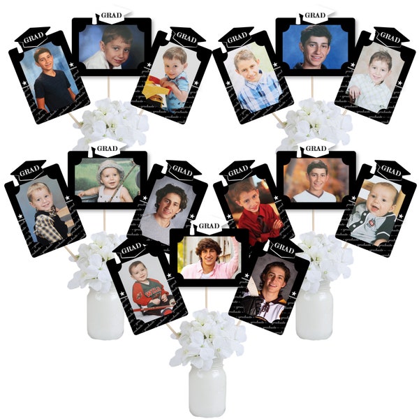 Graduation Cheers Photo Table Toppers - Graduation Party Picture Centerpiece Sticks - 15 Pieces