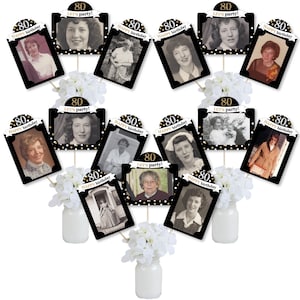Adult 80th Birthday - Gold - Birthday Party Picture Centerpiece Sticks - Photo Table Toppers - 15 Pieces