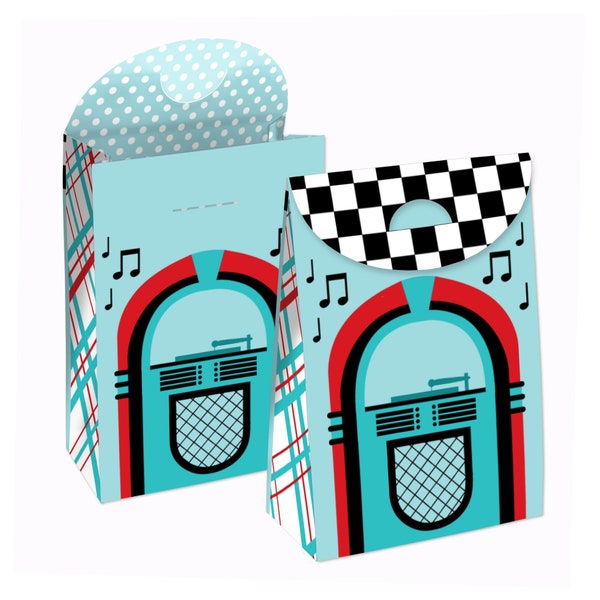 50’s Sock Hop - 1950s Rock N Roll Gift Favor Box - Party Goodie Bags - Set of 12