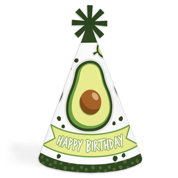 Hello Avocado - Cone Happy Birthday Party Hats for Kids and Adults - Set of 8 (Standard Size)