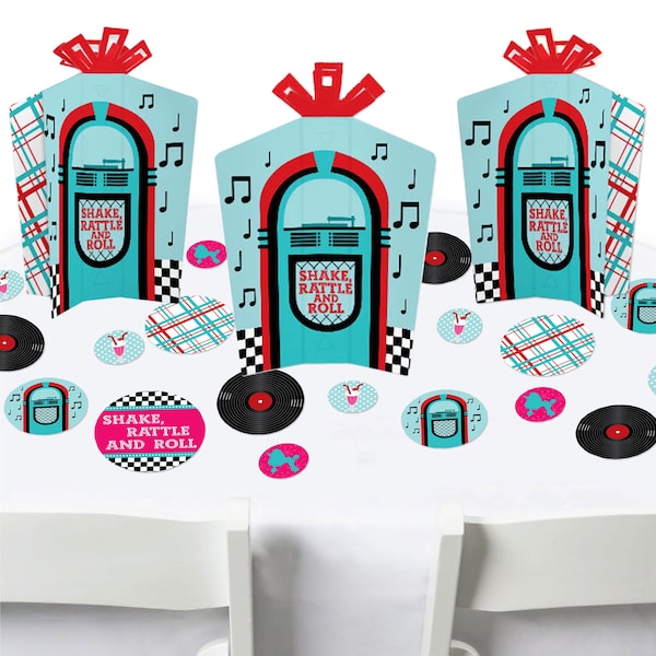 50’s Sock Hop - 1950s Rock N Roll Party Decor and Confetti - Terrific Table Centerpiece Kit - Set of 30