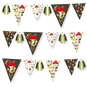 Setas salvajes - Decoración de guirnalda de banderines de fiesta de setas rojas DIY - Pancarta triangular - 30 piezas