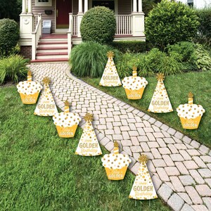 Cumpleaños dorado - Decoraciones para césped - Decoraciones para patio de fiesta de feliz cumpleaños al aire libre - 10 piezas