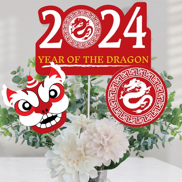 Chinese New Year - 2024 Year of the Dragon Centerpiece Sticks - Table Toppers - Set of 15