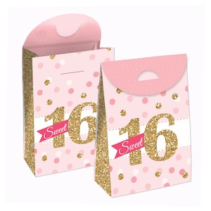 Sweet 16 - 16th Birthday Gift Favor Box - Party Goodie Bags - Set of 12