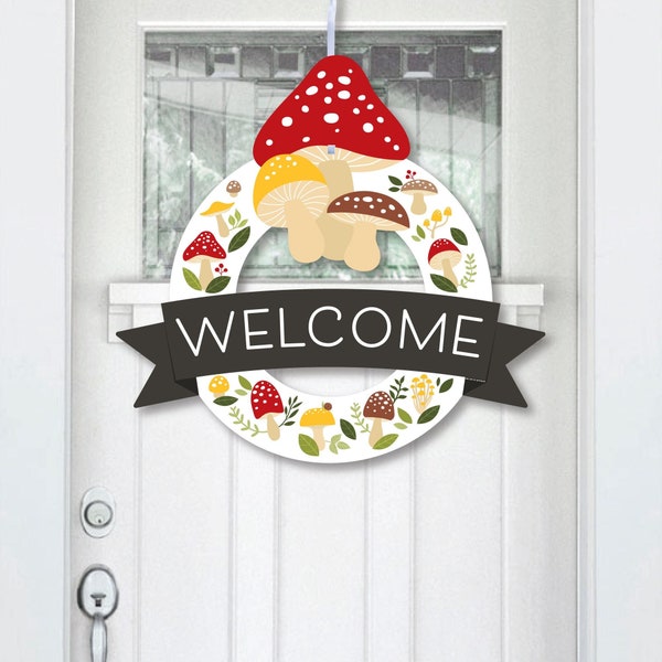 Wild Mushrooms - Outdoor Red Toadstool Party Decor - Front Door Wreath