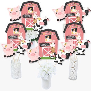 Girl Farm Animals - Pink Barnyard Baby Shower or Birthday Party Centerpiece Sticks - Table Toppers - Set of 15