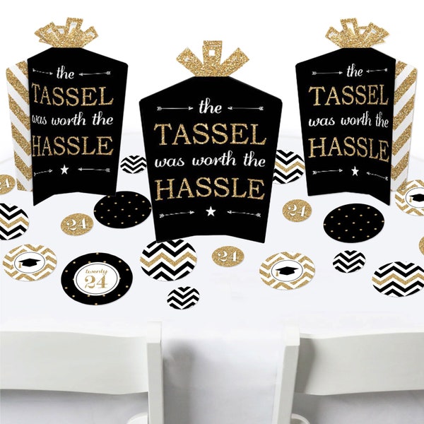 Tassel Worth The Hassle - Gold - 2024 Graduation Party Decor and Confetti - Terrific Table Centerpiece Kit - Set of 30