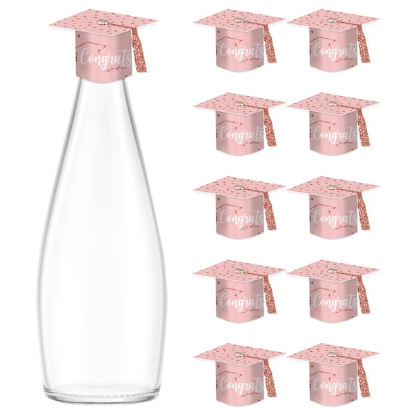 Rose Gold Grad - DIY Grad Cap Graduation Party Bottle Topper Decorations - Set of 20