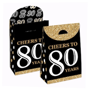 Adult 80th Birthday - Gold - Birthday Gift Favor Box - Party Goodie Bags - Set of 12