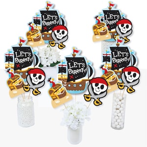 Pirate Ship Adventures - Skull Birthday Party Centerpiece Sticks - Table Toppers - Set of 15