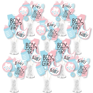 Baby Gender Reveal - Team Boy or Girl Party Centerpiece Sticks - Showstopper Table Toppers - 35 Pieces