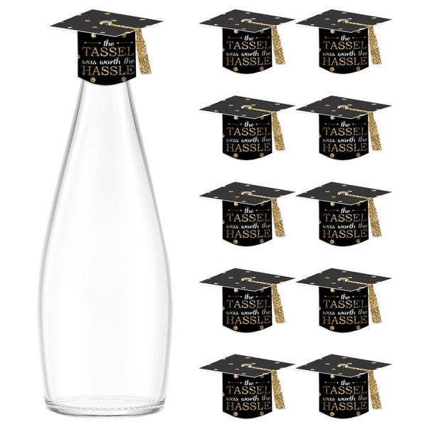 Tassel Worth The Hassle - Gold - DIY Grad Cap Graduation Party Bottle Topper Decorations - Set of 20