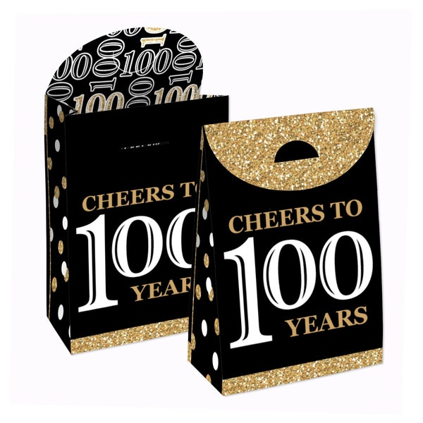 Adult 100th Birthday - Gold - Birthday Gift Favor Box - Party Goodie Bags - Set of 12