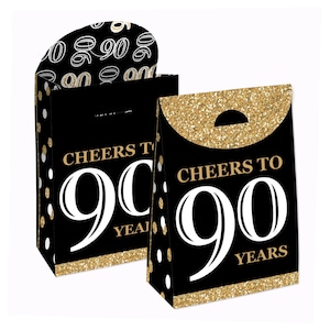 Adult 90th Birthday - Gold - Birthday Gift Favor Box - Party Goodie Bags - Set of 12