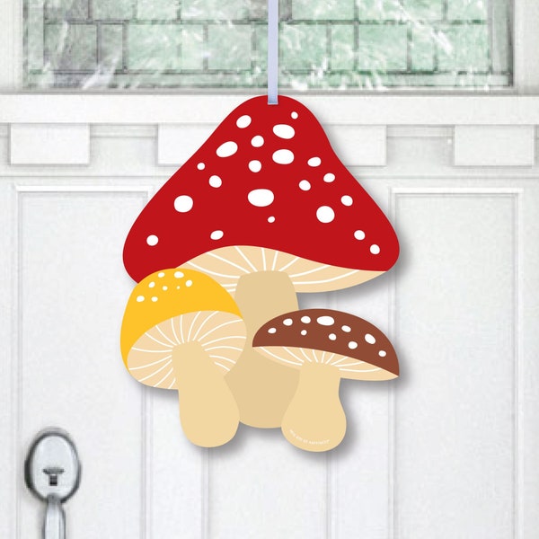 Wild Mushrooms - Hanging Porch Red Toadstool Decor and Party Outdoor Decorations - Front Door Decor - 1 Piece Sign