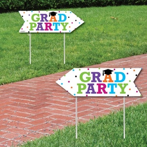 Hats Off Grad Graduation Party Sign Arrow Double Sided Directional Yard Signs Set of 2 image 1