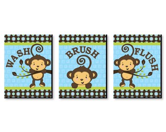 Kids Bathroom Rules Wall Art Brush Flush Set of 3 Signs 7.5/” x 10/” Racecar Wash Let/’s Go Racing
