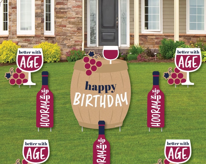 Better with Age Set of 8 Funny Birthday Prank Yard Signs Yard Sign and Outdoor Lawn Decorations Wine Happy Birthday