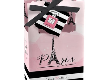 Ooh La La Party Favor Bags Paris Gift Bags Pink Black Pink White Stripe Favor Bags 10 Paris Cafe Favor Bags Small Shopping Bags