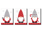 Christmas Gnomes - Holiday Wall Art Room Decor - 7.5 x 10 inches - Set of 3 Prints