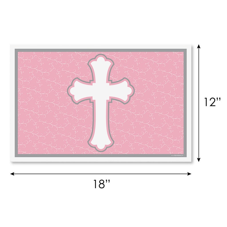 Little Miracle Girl Pink and Gray Cross Party Supplies -Set of 12 Baby Shower or Baptism Placemat Party Table Decorations