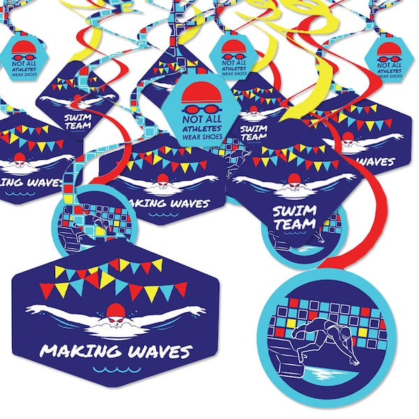 Making Waves - Swim Team - Swimming Party or Birthday Party Hanging Decor - Party Decoration Swirls - Set of 40