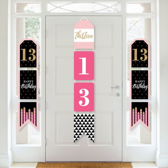 Chic 13th Birthday - Pink, Black and Gold - Hanging Vertical Paper Door Banners - Birthday Party Wall Decoration Kit - Indoor Door Decor Il_570xn